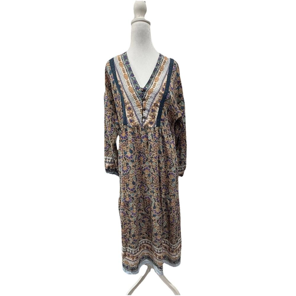 NWT Womens Medium Boho Dress Floral Forest Fairy Maxi Tiered Cottagecore Peasant